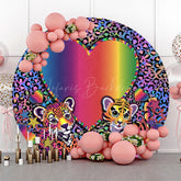 Lofaris Retro Love Leopard Print Round Birthday Backdrop